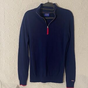 Le Tigre Men's Navy Zip-Up Sweater with Red Accents Vintage Preppy Sporty Playfu